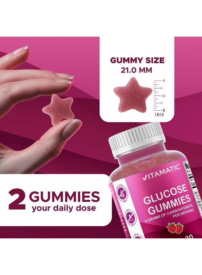 Vitamatic Glucose chewable Gummies - 60 Count - Natural Raspberry Flavor - 4G of Carbohydrate per Serving (1 Bottle) - Image 3